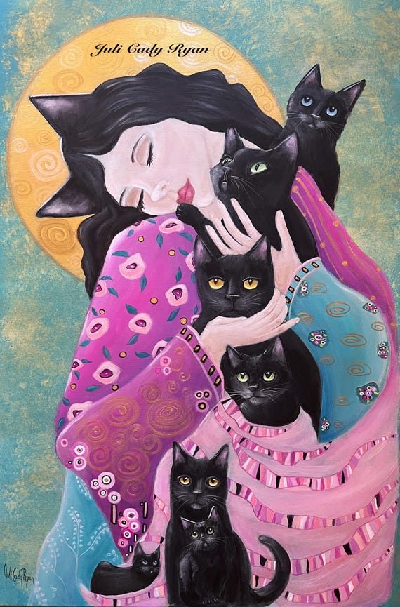 Black Cats Whimsical Print, Cat Lady, Cat Lovers, 3 Sizes!