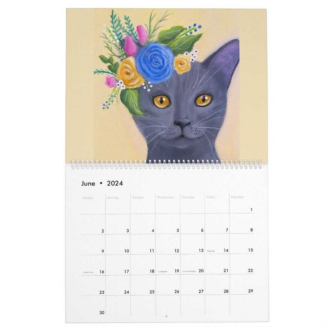 2024 Wall Calendar [12 pages 8x12] Adorable Cats with Gorgeous Wings and  Colourful Flowers Vintage Art Nouveau Book Illustration Poster