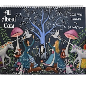 Whimsical Art Cats 2026 Large Wall Calendar, 12 Artworks!