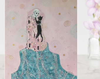 Skeleton and Black Cat Customized Greeting Card for Any Occasion!