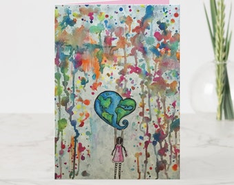 Customizable Whimsical Art Card for Encouragement, Valentine's Day, Birthday, etc.