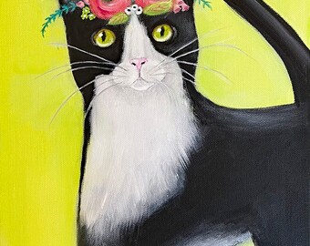 Tuxedo Cat With Flowers Poster Print, 10