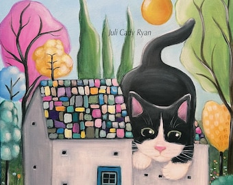 Tuxedo Cat Art Print, Whimsical Kitten Poster, Museum-Quality Matte Paper