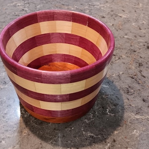 Handmade Segmented Rare Wooden Bowl 7 1/2&quot; diameter and 6&quot; tall