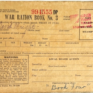 WAR RATION Book No. 3, World War II