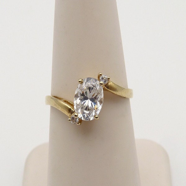 Vintage 14k Diamonique Clear CZ Multi Stone Bypass Ring, Size 6 3/4, Yellow Gold, QVC, Estate