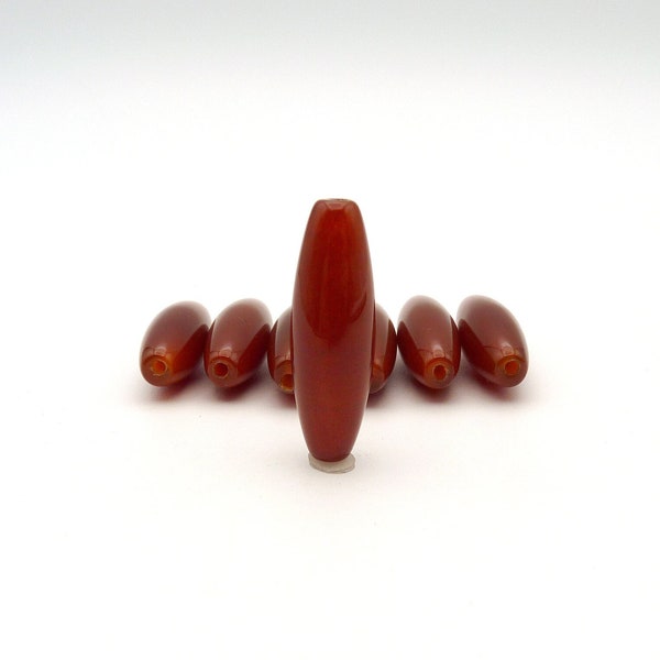 Red Agate Olivary Tube Shape Beads, 7 pieces, 30mm x 10mm, Jewelry Making, Supply Destash