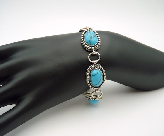 Vintage Turquoise Multi Stone Sterling Silver 7 1… - image 1