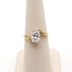 Vintage 14k Diamonique Clear CZ Multi Stone Bypass Ring, Size 6 3/4, Yellow Gold, QVC, Estate