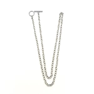 Vintage Stainless Steel 25" Oval Cable Chain Necklace with Toggle Closure, Estate Jewelry