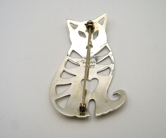 Vintage Sterling Silver Tabby Cat and Heart Brooc… - image 6