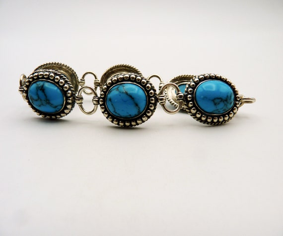 Vintage Turquoise Multi Stone Sterling Silver 7 1… - image 3