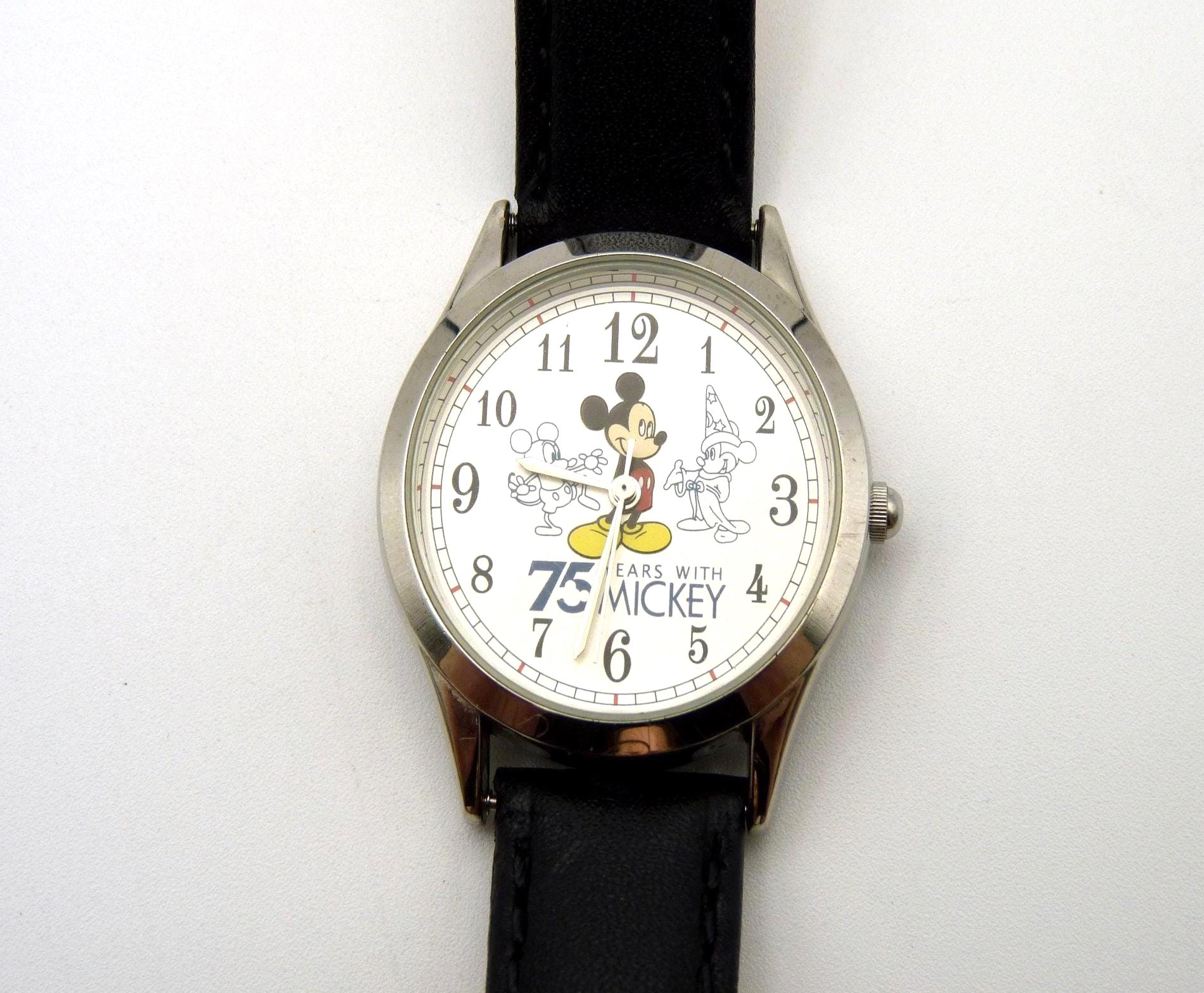 Disney x Avon Mickey Mouse 75th Anniversary Watch in Commemorative Tin | NIB Vintage Avon Mickey Mouse 75th Anniversary Watch, Brown  main image 2