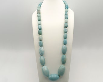 Vintage Large Chunky Amazonite Knotted Sterling Silver Beaded Necklace, Estate
