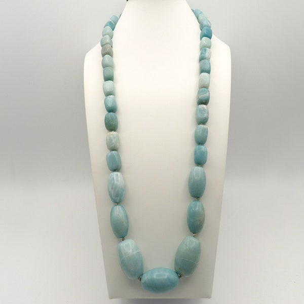 Vintage Large Chunky Amazonite Knotted Sterling Silver Beaded Necklace, Estate