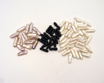 Biwa Pearl Beads Loose Mixed Lot White, Black and Pink, Jewelry Making Supply