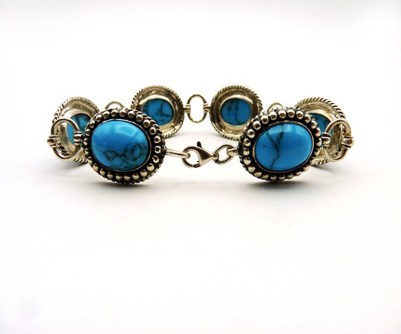 Vintage Turquoise Multi Stone Sterling Silver 7 1… - image 4