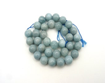 Blue Milky Aquamarine 12mm Smooth Round Beads, 15 Inch Full Strand, Jewelry Making Supply