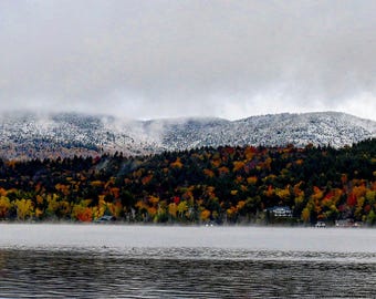 Lake Placid, Nueva York, Adirondacks, Mirror Lake, invierno, otoño, follaje
