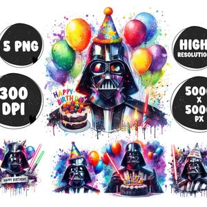 Birthday Darth Vader 5 PNG Splash and Watercolor Png Transparent PNG file for Sublimation,Celebretion,SVG,Clipart