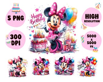 Minnie Mouse Birthday PNG: Watercolor Splash Clipart (Digital Download)