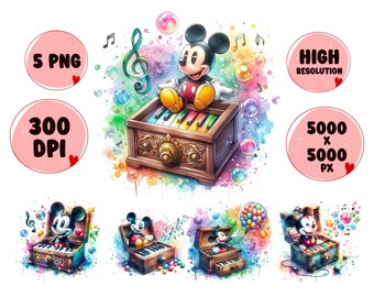 Mickey Mouse Musicbox PNG: Watercolor Splash, Headphones Design (Digital Download)