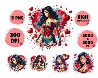 Supereroe di San Valentino PNG: Clipart di donna acquerello (download digitale)