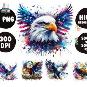 Birthday Eagle PNG: Watercolor Splash, Sublimation Design (Digital Download)