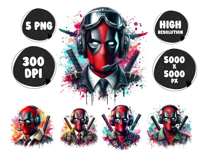 Deadpool Superhero PNG: Pilot Splash Watercolor Clipart (digital ...