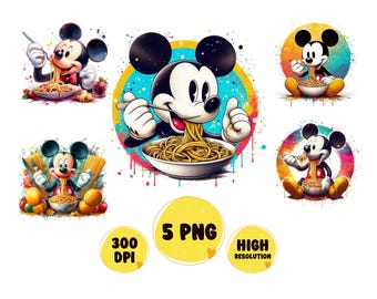 Pasta de Mickey Mouse PNG: Arte de acuarela, diseño de dibujos animados (descarga digital)