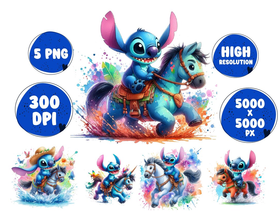 Stitch Horse Riding PNG: Smurf Watercolor Splash (digital File) - Etsy