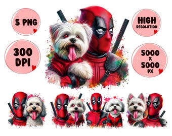 Superhero Deadpool and Dog Watercolor PNG: Splash Art (Digital Download)