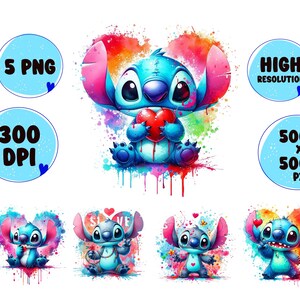Stitch Heart PNG: Watercolor Smurf Clipart (Digital Download)