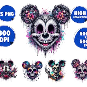 Gothic Mickey Mouse 5 PNG Splash and Watercolor Png Transparent PNG file for Sublimation,gothic style,skeleton, svg, clipart