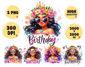 Moana Birthday PNG Bundle: Watercolor Splash, Transparent Clipart (Digital Download, 5 Files)
