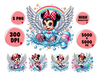 Minnie Mouse bebé PNG: Clipart de acuarela salpicada (Descarga digital)
