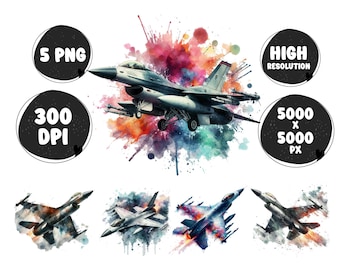 F16 Airplane PNG: Splash Watercolor Clipart (Digital Download)