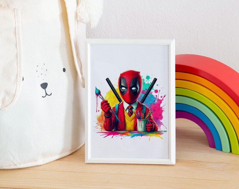 Child Deadpool PNG: Splash Watercolor Superhero Clipart (digital ...