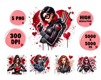 Donna supereroina PNG: Clipart acquerello con schizzi di cuore (download digitale)