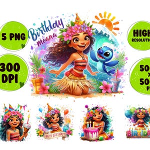 Cumpleaños Moana 5 PNG Salpicaduras y acuarela PNG Archivo PNG transparente para sublimación, celebración, clipart SVG