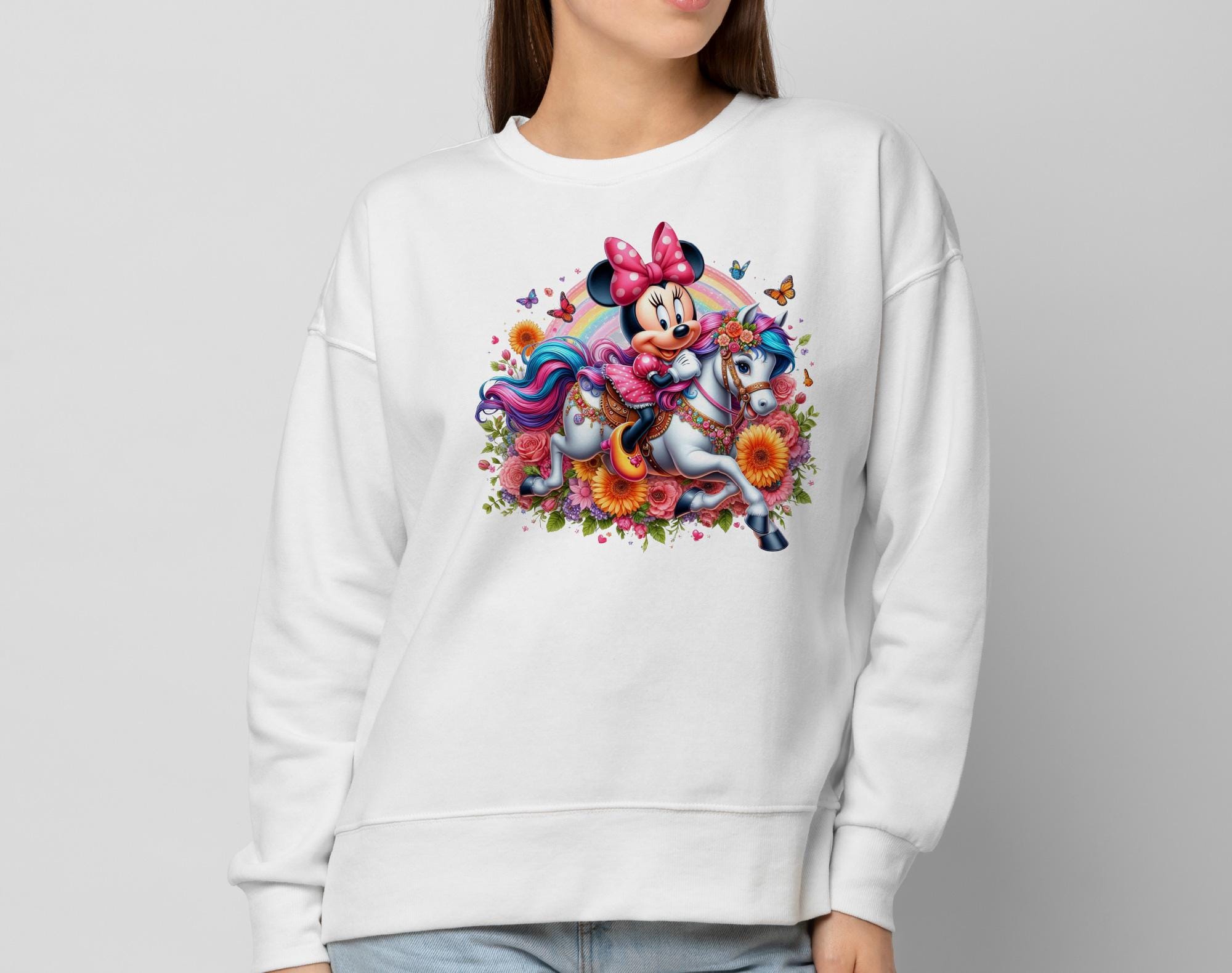 Minnie Mouse Riding Horse PNG: Rainbow Watercolor Splash (digital ...