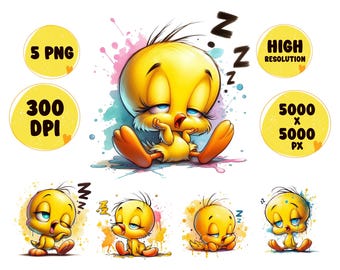 Pollito soñoliento PNG: Salpicadura de acuarela, pájaro amarillo (Descarga digital)