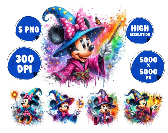 Wizard Minnie Mouse PNG: Watercolor Splash, Magic Design (digital
