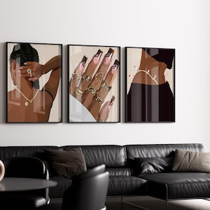 Black Art, Black Woman Wall Art Print, African Art, Black Women Art, Black Wall Art Black Girl, African American Art 3 Set Black Art Print