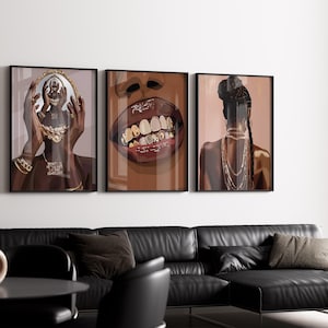 Lot de 3 impressions d'art femmes noires, art mural afro-américain, décoration mélanine, art élégant fille noire, cadeau pour elle, téléchargement numérique