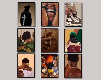 Set of 9 Men Wall Decor, HypeBeast Wall Art, DIGITAL DOWNLOAD, Black Men Wall Art, Masculine Wall Art, Black Man Art, Gift for Boyfriend