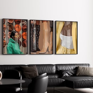 Black Woman Art Luxury Fashion Art Prints Set of 3 Black Feminine Art Fancy Black Girl Decor Melanin Art Luxe Bag Poster Digital Download