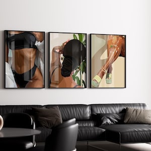 Black Art, Black Woman Wall Art Print, African Art, Black Women Art, Black Wall Art Black Girl, African American Art 3 Set Black Art Print
