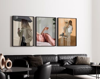 Lot de 3 impressions de mode de luxe, art mural de créateur, art de luxe pour chambre, affiche de mode de luxe en noir et blanc, art mural esthétique de chambre à coucher