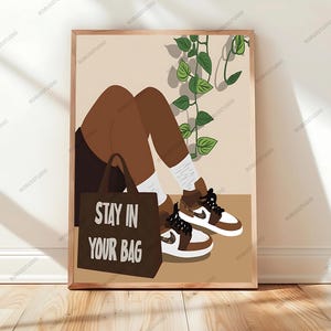 Black Woman Art, Lying on Ground Pose, Minimalist Sneaker Wall Art, Feminine Black Girl Decor, Urban African American Art